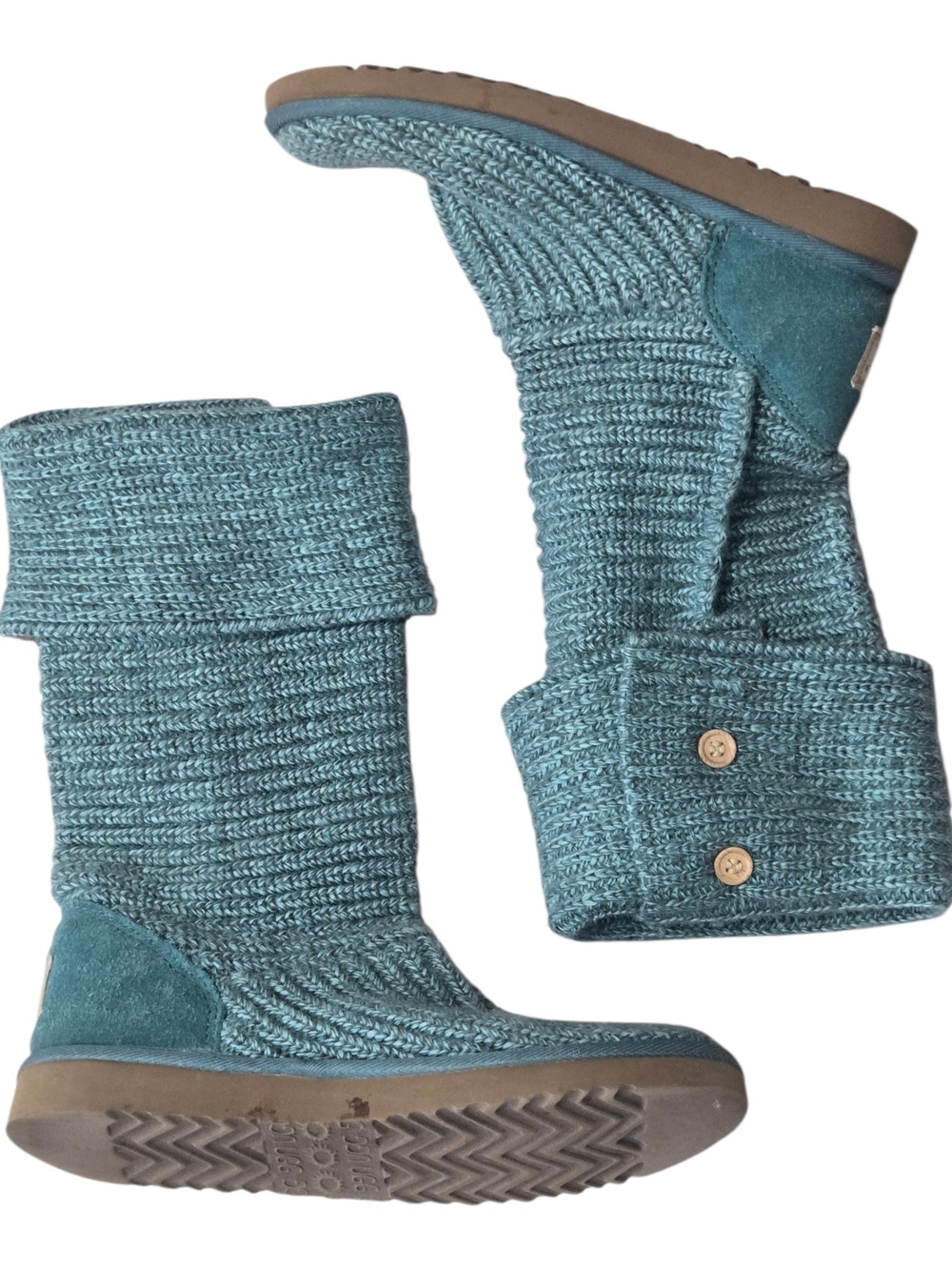 UGG Teal Suede Knit Logo Patch Boots SOFT Comfy